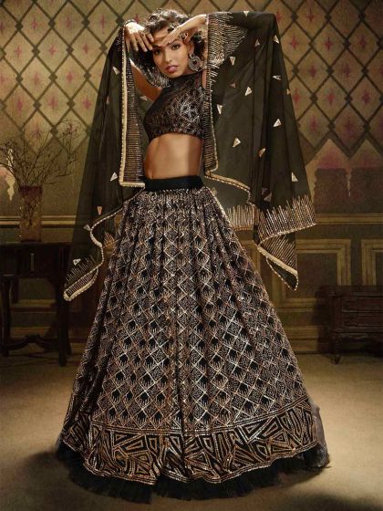 Black Colour Net Party Wear Lehenga Choli.