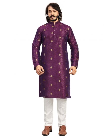 Art Silk Fabric in Purple Colour Men's Kurta Pajama.