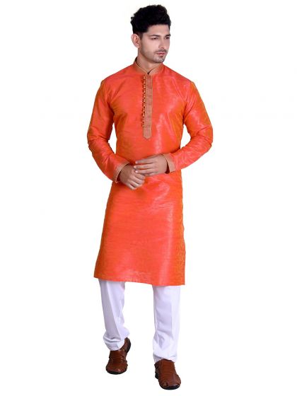 Orange Colour Art Silk Kurta Pajama.