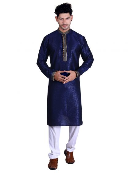 Navy Blue Colour Art Silk Readymade Kurta Pajama.