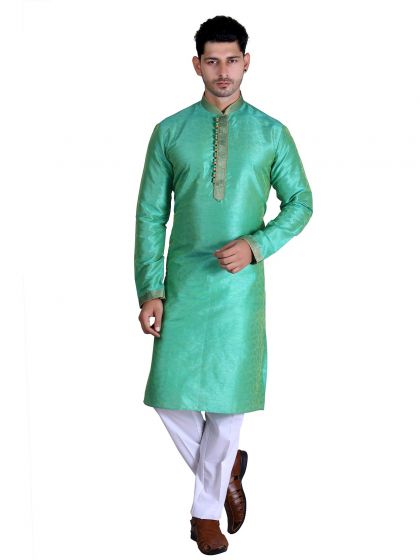 Art Silk Readymade Kurta Pajama Green Colour.