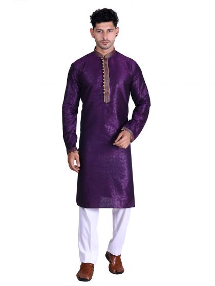 Wine Colour Art Silk Designer Kurta Pajama.