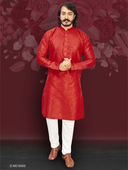 Art Silk Red Colour Kurta Pajama.