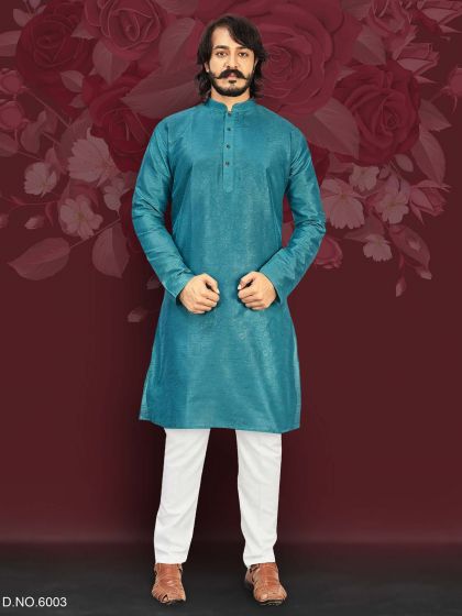 Bottle Green Colour Art Silk Kurta Pajama.