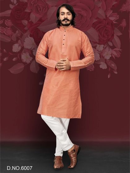 Peach Colour Art Silk Kurta Pajama.