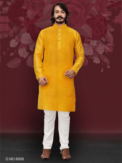 Yellow Colour Art Silk Traditional Kurta Pajama.