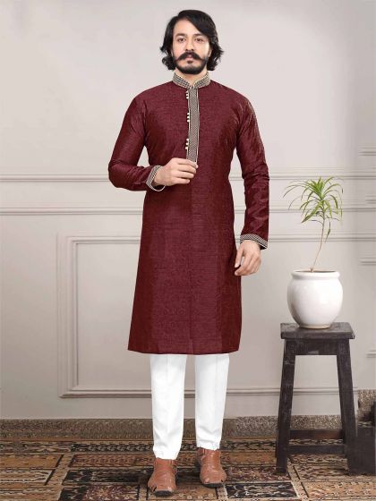 Silk,Jacquard Designer Kurta Pajama Maroon Colour.