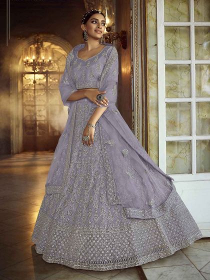 Soft Net Lehenga Choli in Grey Colour.