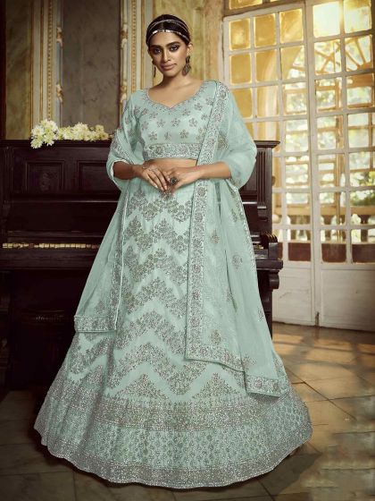 Sky Blue Colour Lehenga Choli.