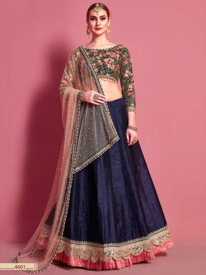 Navy Blue Colour Art Silk Designer Lehenga Choli.