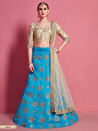 Sky Blue Colour Art Silk Lehenga Choli.