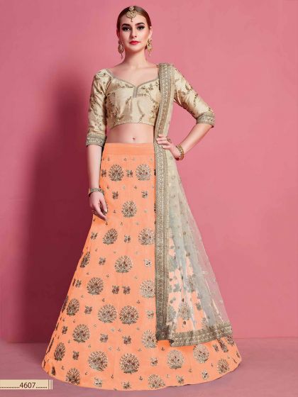 Art Silk Lehenga Choli in Orange Colour.