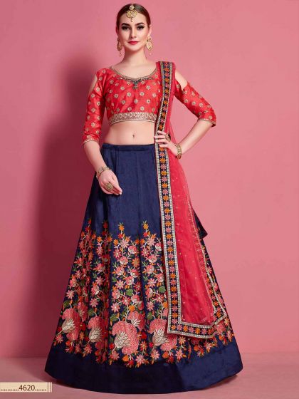 Navy Blue Lehenga Choli in Silk Fabric.