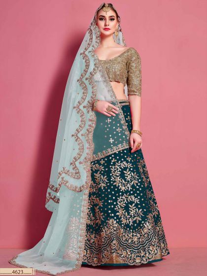 Dark Green Colour Indian Designer Lehenga With Embroidered Work.