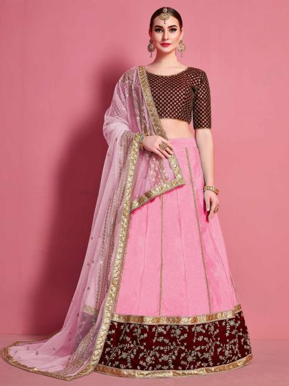 Baby Pink Colour Art Silk Lehenga Choli.