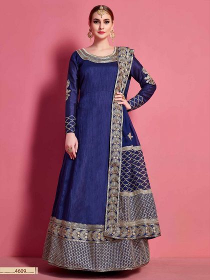 Navy Blue Colour Art Silk Designer Readymade Gown.