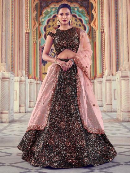 Designer Lehenga Choli Black Colour In Imported Fabric.