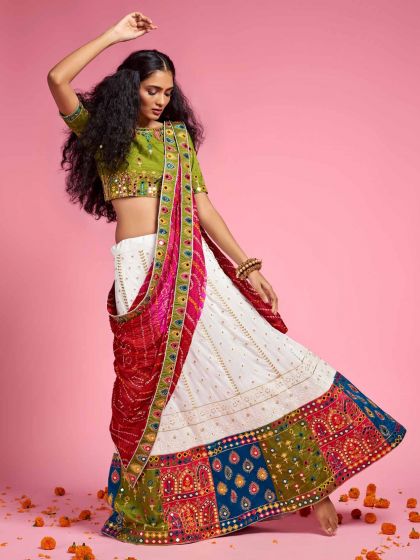 Off White Georgette Designer Lehenga.