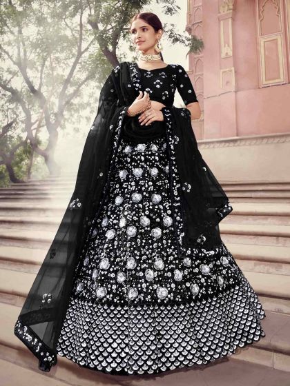 Black Colour Net Designer Lehenga.