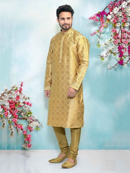 Golden Colour Men's Kurta Pajama.