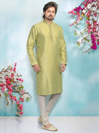 Pista Green Colour Indian Designer Kurta Pajama.