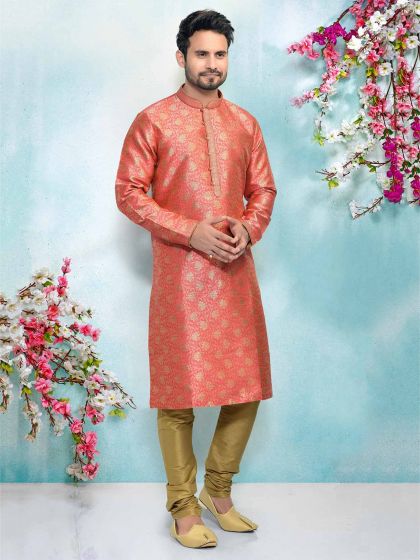 Pink Colour Jacquard,Brocade Silk Kurta Pajama.