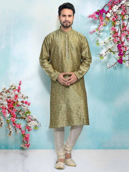 Green Colour Jacquard,Brocade Silk Kurta Pajama.