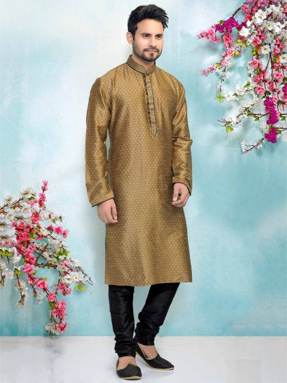 Brocade Silk Men's Kurta Pajama in Brown Colour.