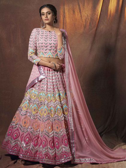 Peach Colour Georgette Lehenga Choli.