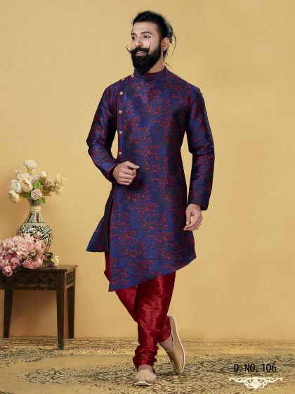 Silk Indowestern Kurta Dhoti in Blue Colour.