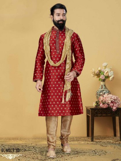 Red Colour Silk Designer Kurta Pajama.