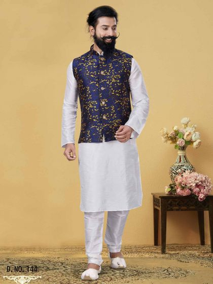 Royal Blue,Off White Colour Designer Kurta Pajama Jacket.