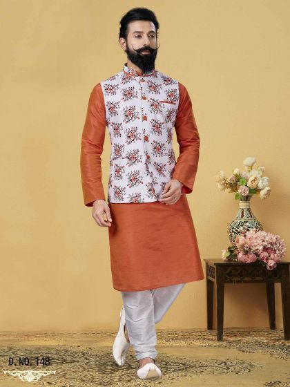 Orange,Off White Colour Designer Kurta Pajama Jacket.