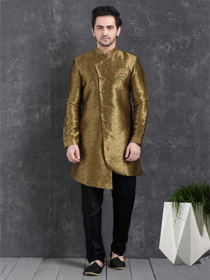 Brown Colour Brocade Silk Men's Indowestern.