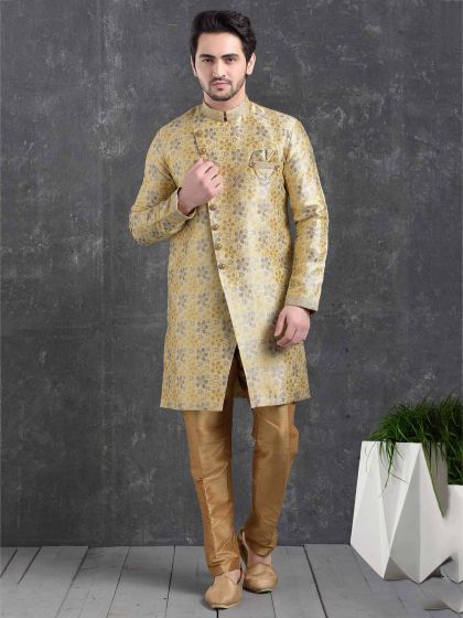 Grey,Cream Colour Men's Semi Indowestern.