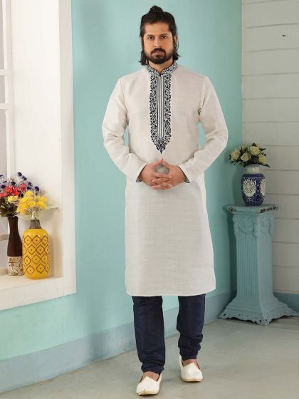 Off White Colour Banarasi Silk Kurta Pajama.