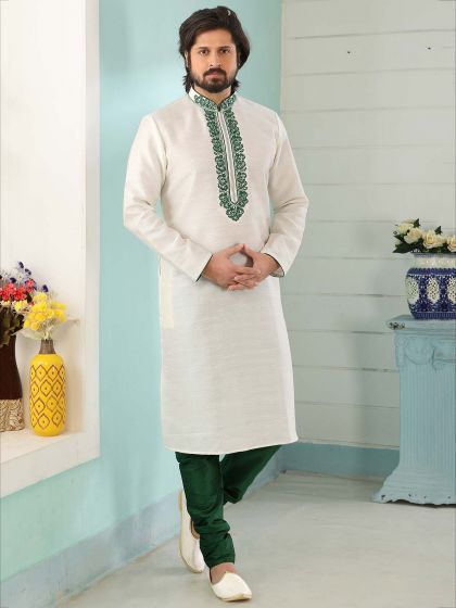 Off White Colour Embroidered Kurta Pajama.