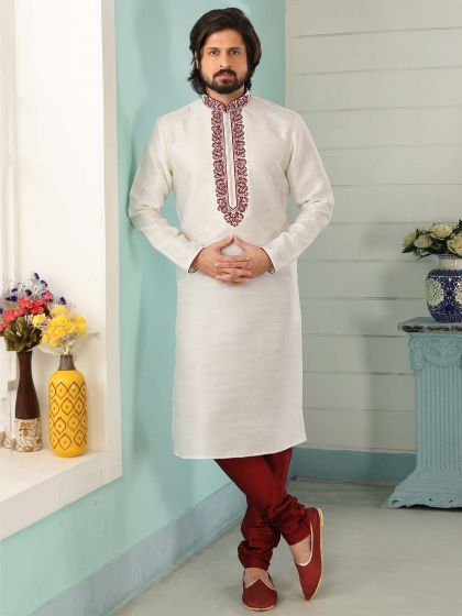 Banarasi Silk Men's Designer Kurta Pajama.