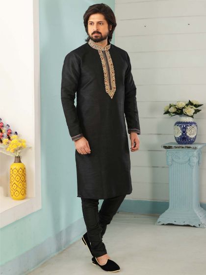 Black Colour Party Wear Kurta Pajama.