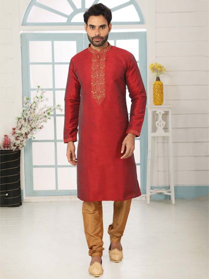 Maroon Colour Banarasi Silk Wedding Kurta Pajama.