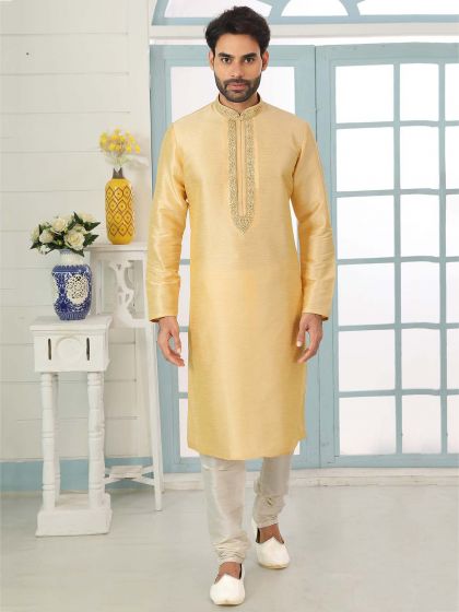 Golden Colour Indian Designer Kurta Pajama.