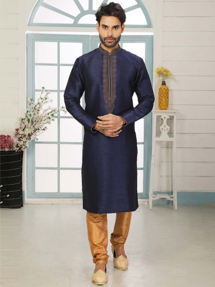 Navy Blue Colour Party Wear Kurta Pajama.