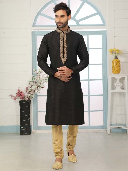 Black Colour Banarasi Silk Party Wear Kurta Pajama.