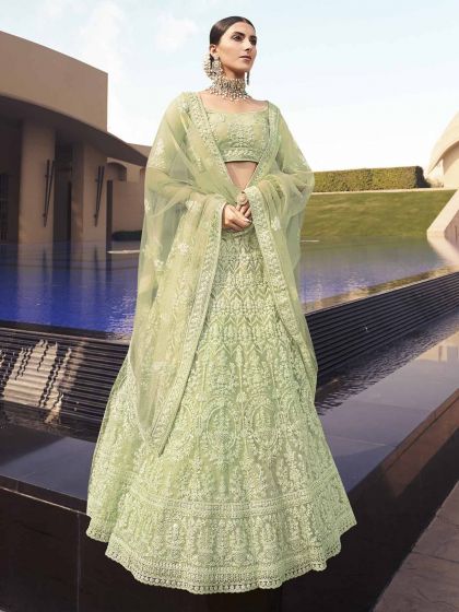 Green Colour Net Designer Lehenga Choli.