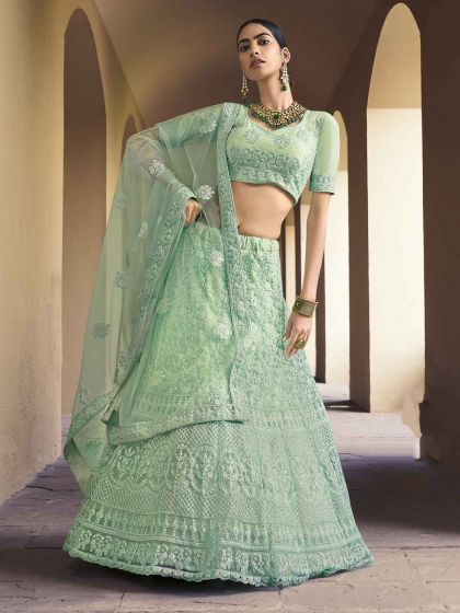 Green Colour Net Designer Women Lehenga Choli.