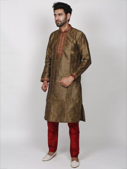 Silk Readymade Kurta Pajama in Brown Colour.