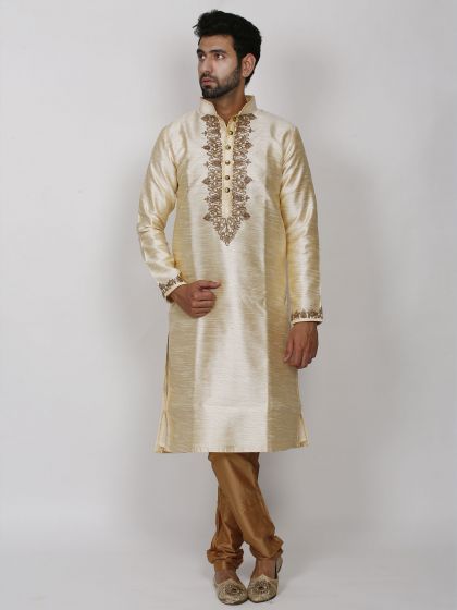 Cream Colour Dupion Silk Wedding Kurta Pajama.