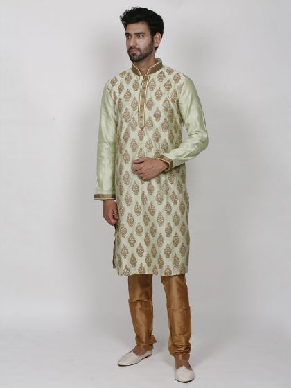 Pista Green Colour Indian Designer Kurta Pajama.