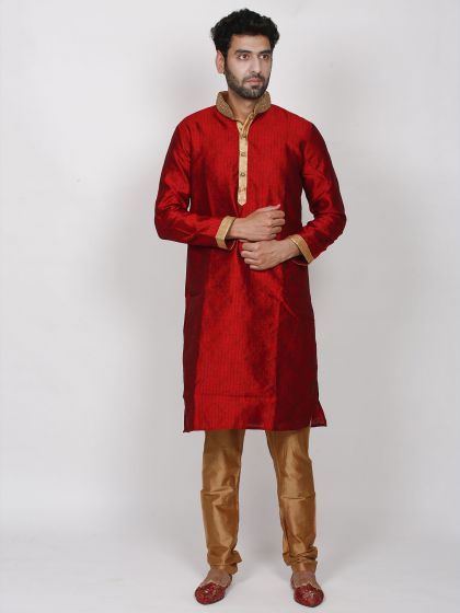 Maroon Colour Brocade Fabric Wedding Kurta Pajama.