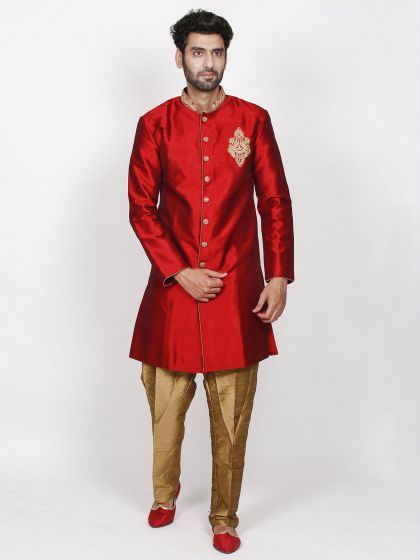 Maroon Colour Wedding Indowestern in Silk Fabric.